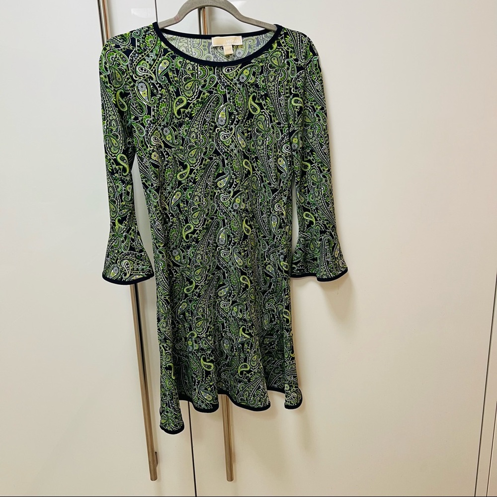 NWOT Michael Kors Paisley Dress 3/4 sleeves in Blue & Green Size Small